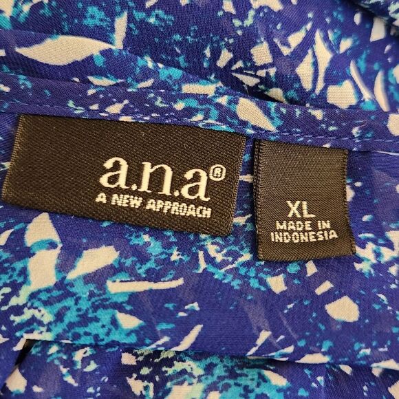 a.n.a Blue Tropical Print Chiffon Semi Sheer Kimono Sleeve Blouse Size XL - Picture 12 of 13